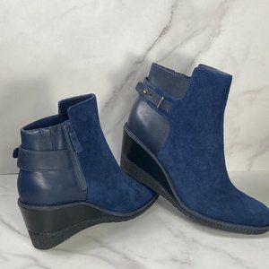 Cole Haan Michelle Ankle Boot Waterproof Suede Womens Size 9.5B Blue Wedge Shoe